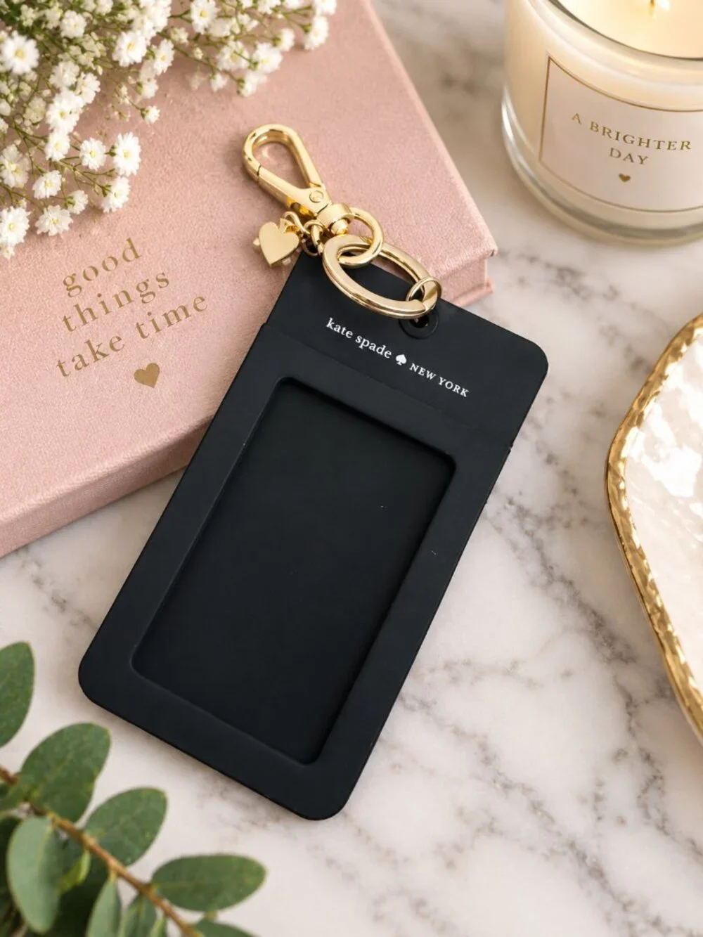 kate spade Black & White Silicone Polka Dot Card & Key Holder with Gold Hardware